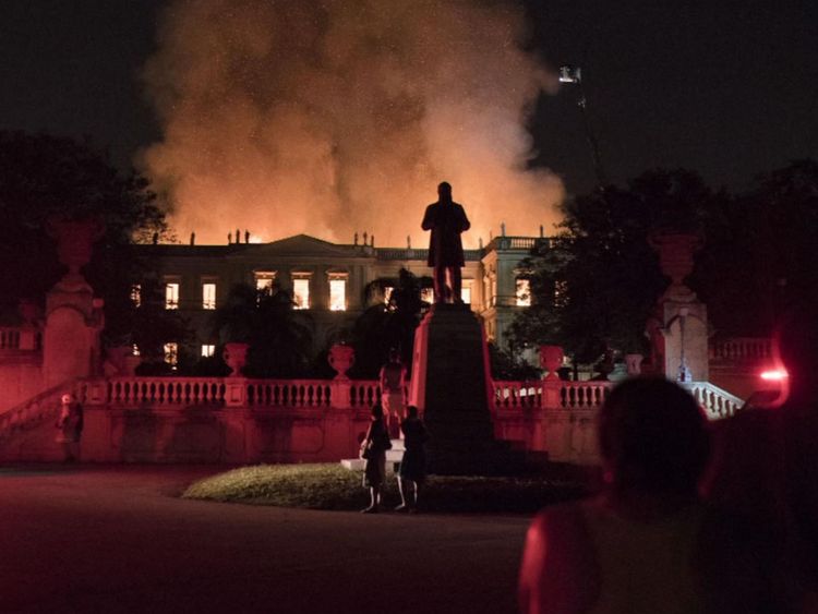 The National Museum of Brazil houses on fire