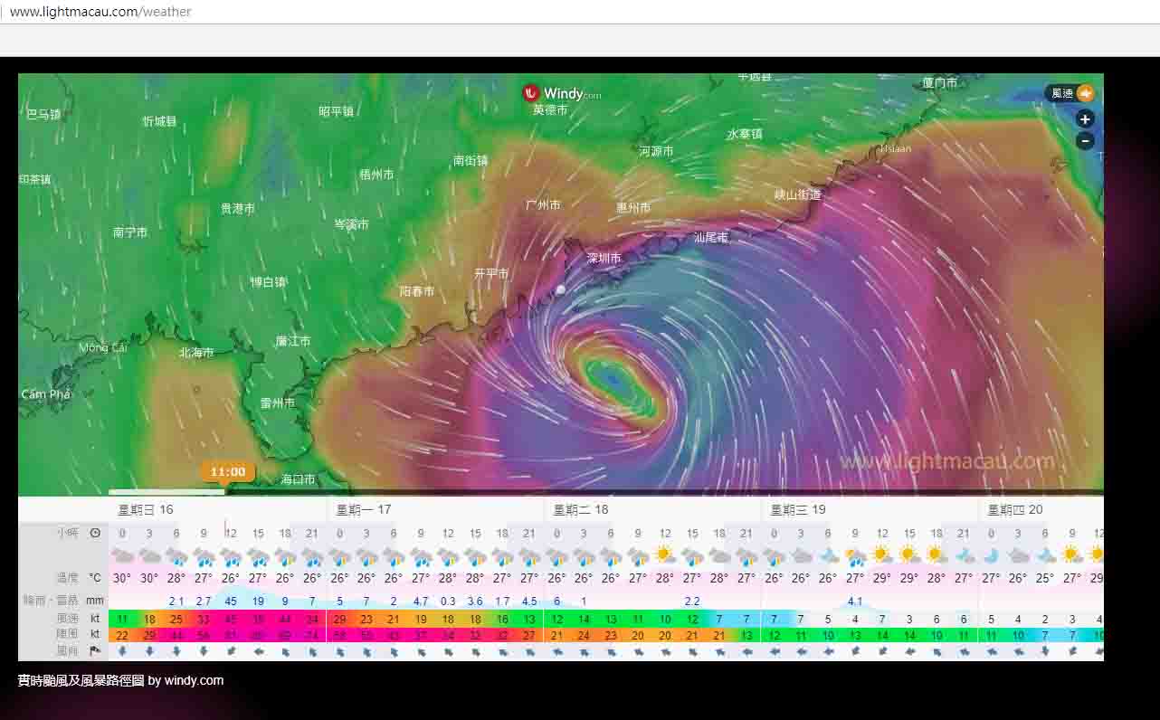 台風マンクットがマカオに移り